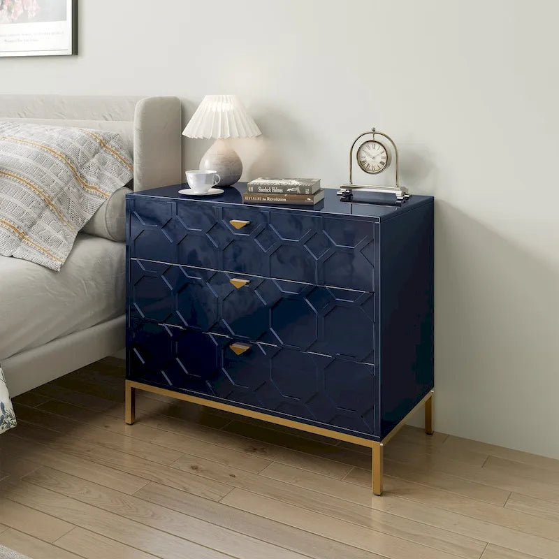Clihome Modern Wooden Glossy 3-Drawer Storage Chest