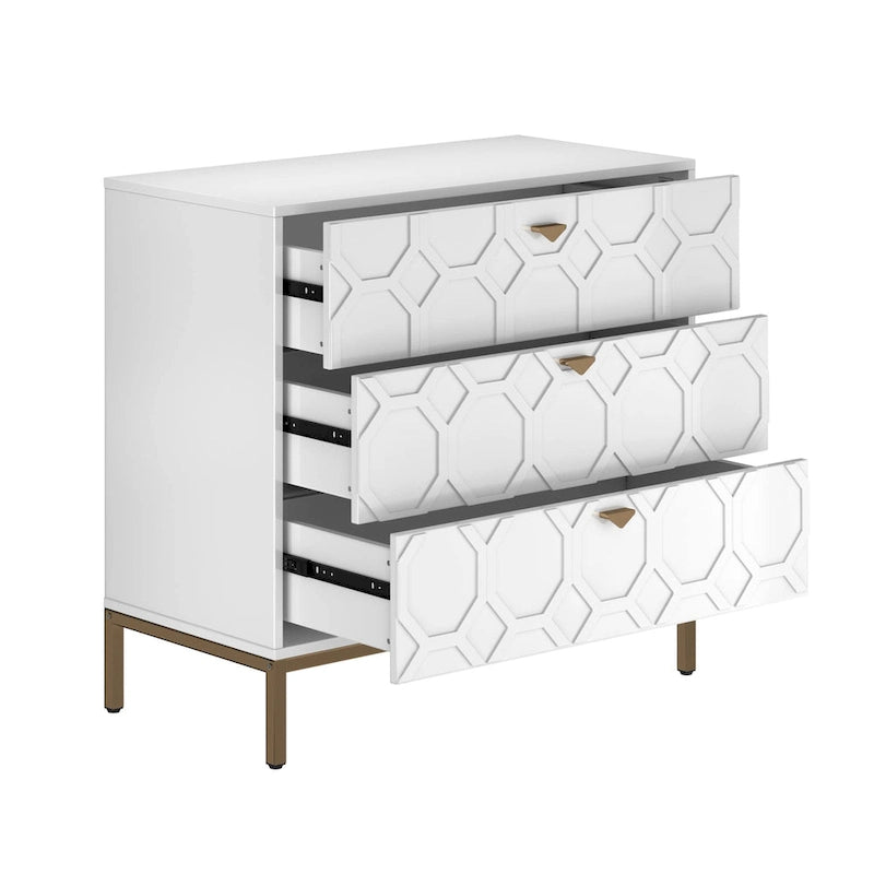 Clihome Modern Wooden Glossy 3-Drawer Storage Chest