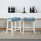 Morovo Set of 2 Velvet Counter Height Stools with Tufted Saddle Seats, White-Wash Finish