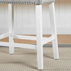 Morovo Set of 2 Velvet Counter Height Stools with Tufted Saddle Seats, White-Wash Finish