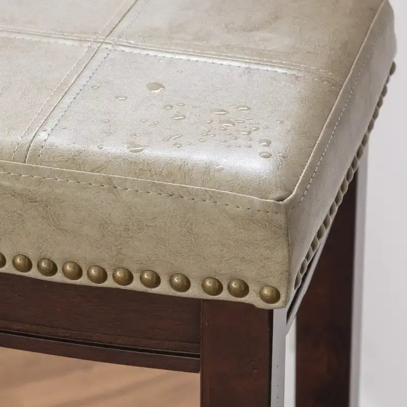 Beige Faux Leather Backless Bar Stool - Dark Brown Wood - 275lb Capacity