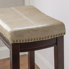 Beige Faux Leather Backless Bar Stool - Dark Brown Wood - 275lb Capacity