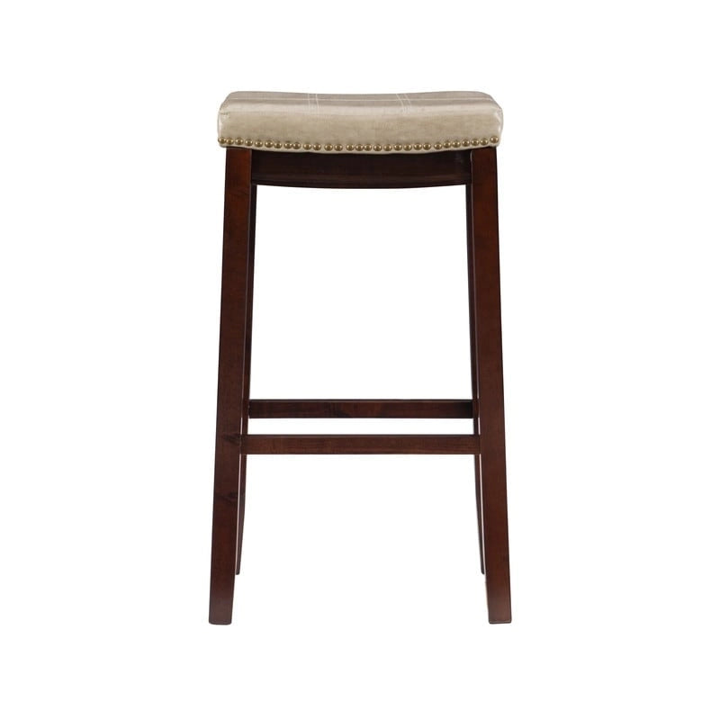 Beige Faux Leather Backless Bar Stool - Dark Brown Wood - 275lb Capacity