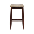 Beige Faux Leather Backless Bar Stool - Dark Brown Wood - 275lb Capacity