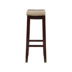 Beige Faux Leather Backless Bar Stool - Dark Brown Wood - 275lb Capacity
