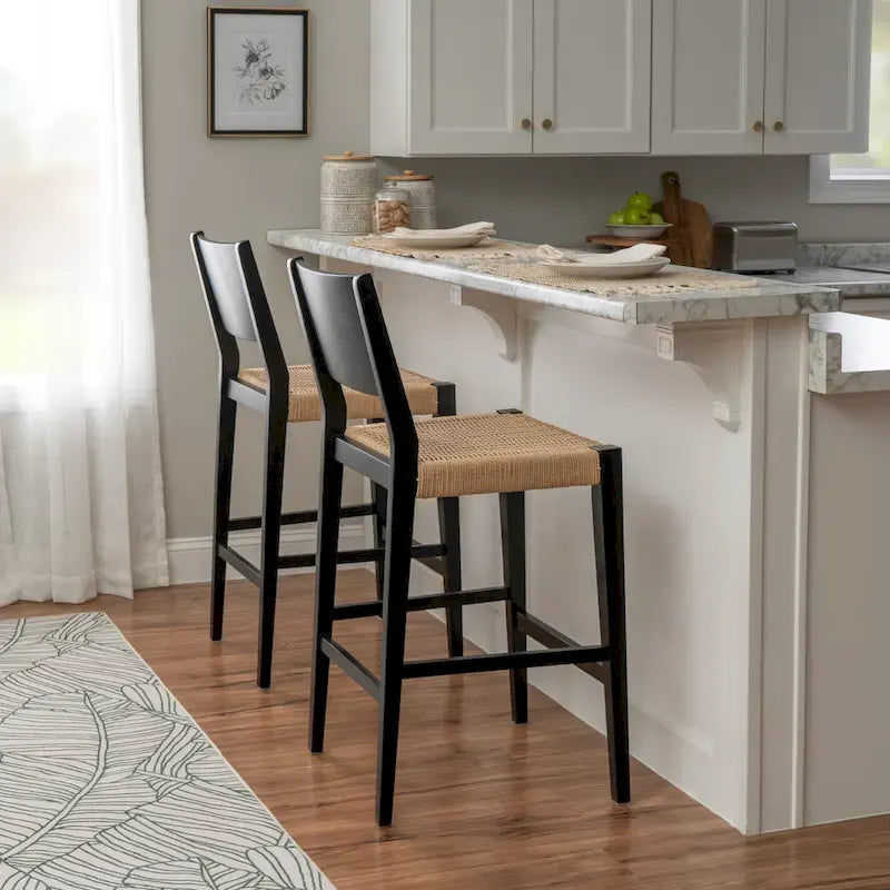 Natural Rubberwood Barstools - Seagrass Seat - Set of 2 - 275lb Capacity