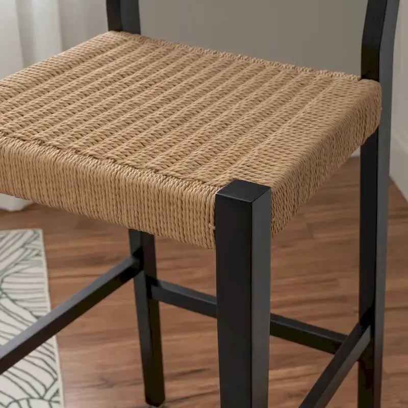 Natural Rubberwood Barstools - Seagrass Seat - Set of 2 - 275lb Capacity