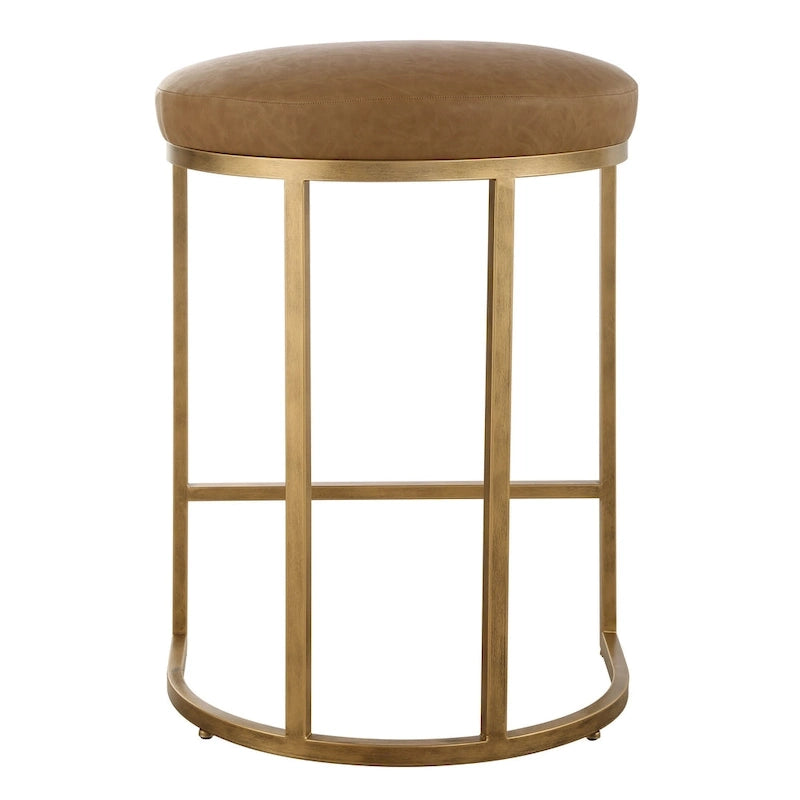 Gold Half-moon Metal Base and Camel Cushion Counter Stool