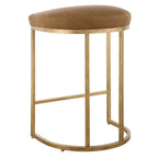 Gold Half-moon Metal Base and Camel Cushion Counter Stool