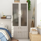 Light Gray Wardrobe - Frosted Glass Doors - Gold Handles - Soft-Close Hinges