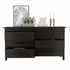 FM Furniture Luxor 6 Drawer Double Dresser with Roller Guides, Metal Pulls and 4 Legs