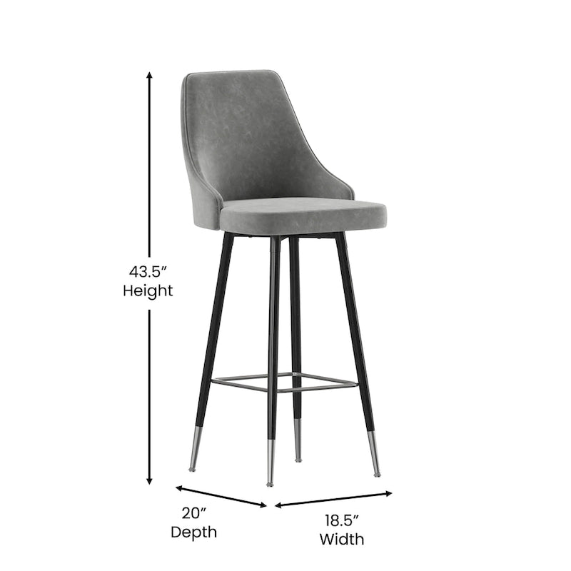 Commercial LeatherSoft Bar Height Stool with Metal Feet & Footrests - 2 Pack - 18.5W x 20D x 43.25H