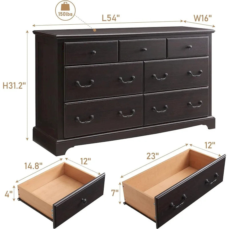 Vintage 7 Drawers Wood Dresser Chests, Rustic Dressers Chset Organizer