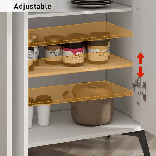 4 Door White Entryway Shoes Storage Cabinet Adjustable Shelf Sideboard
