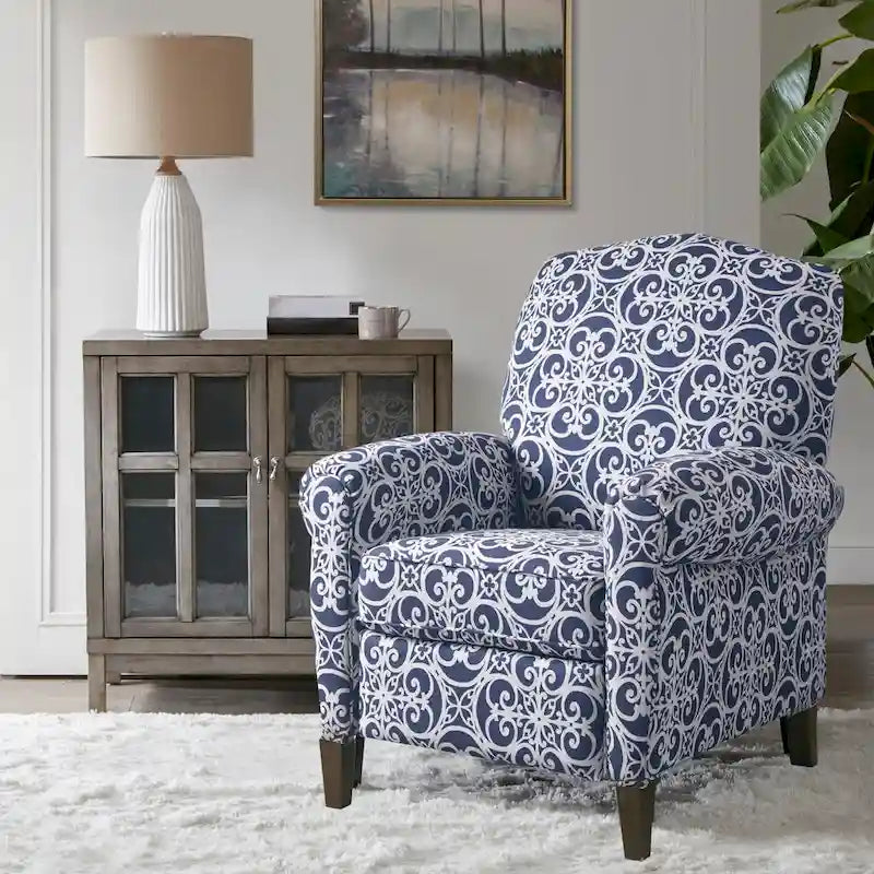 Madison Park Oscar Solid Wood Upholstered Push Back Recliner Chair with Rolled Arms