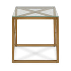 Dixon Geometric X-Base Metal & Glass Side Table in Golden Brass Finish