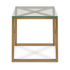 Dixon Geometric X-Base Metal & Glass Side Table in Golden Brass Finish