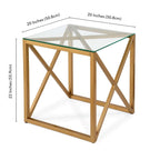 Dixon Geometric X-Base Metal & Glass Side Table in Golden Brass Finish