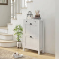 HOMCOM Shoe Cabinet, Freestanding Shoe Storage Cabinet Organizer with 2 Flip Drawers, Adjustable Shelves