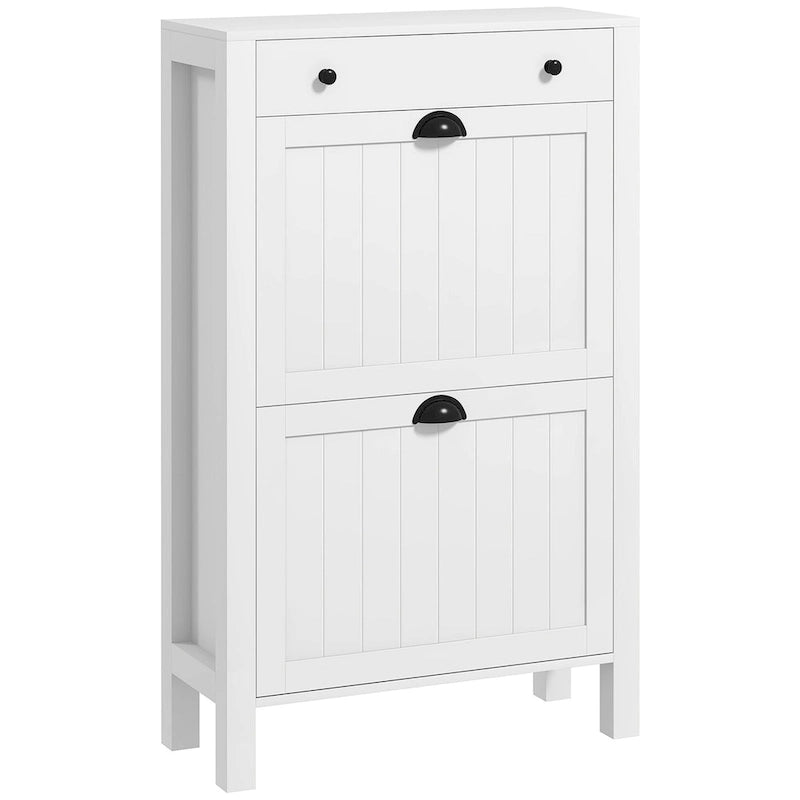 HOMCOM Shoe Cabinet, Freestanding Shoe Storage Cabinet Organizer with 2 Flip Drawers, Adjustable Shelves