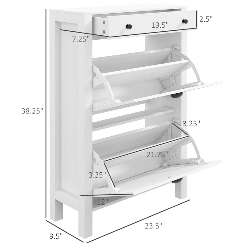 HOMCOM Shoe Cabinet, Freestanding Shoe Storage Cabinet Organizer with 2 Flip Drawers, Adjustable Shelves