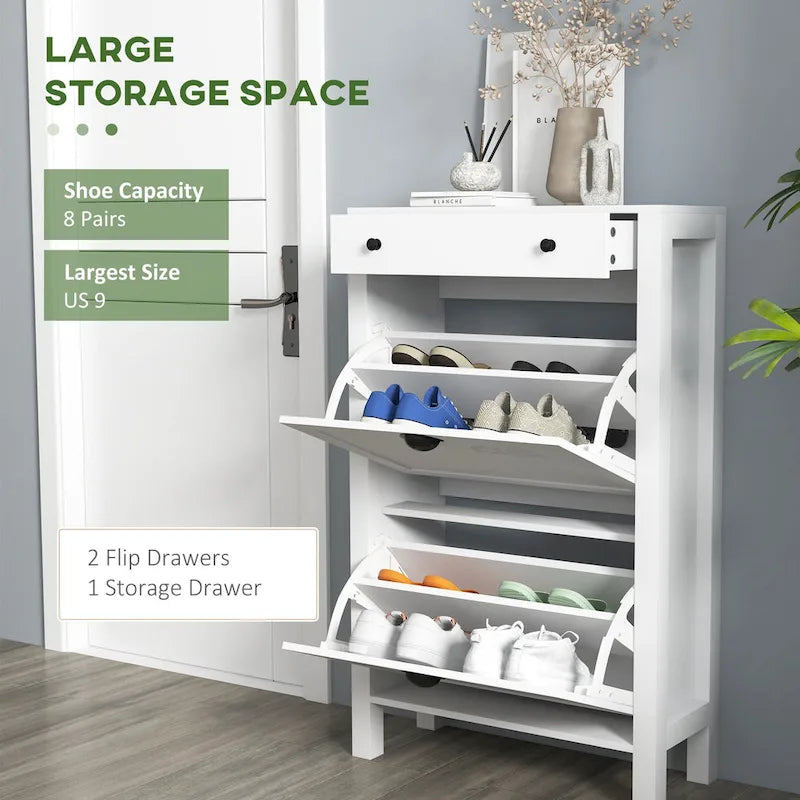 HOMCOM Shoe Cabinet, Freestanding Shoe Storage Cabinet Organizer with 2 Flip Drawers, Adjustable Shelves