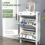 HOMCOM Shoe Cabinet, Freestanding Shoe Storage Cabinet Organizer with 2 Flip Drawers, Adjustable Shelves