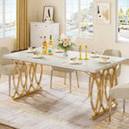 Modern Dining Table for 4-6 People, 63 Large Kitchen Table with Faux Marble Tabletop