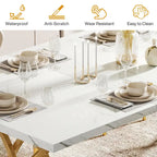 Modern Dining Table for 4-6 People, 63 Large Kitchen Table with Faux Marble Tabletop