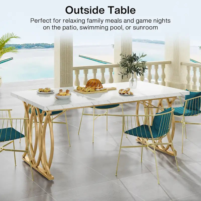 Modern Dining Table for 4-6 People, 63 Large Kitchen Table with Faux Marble Tabletop