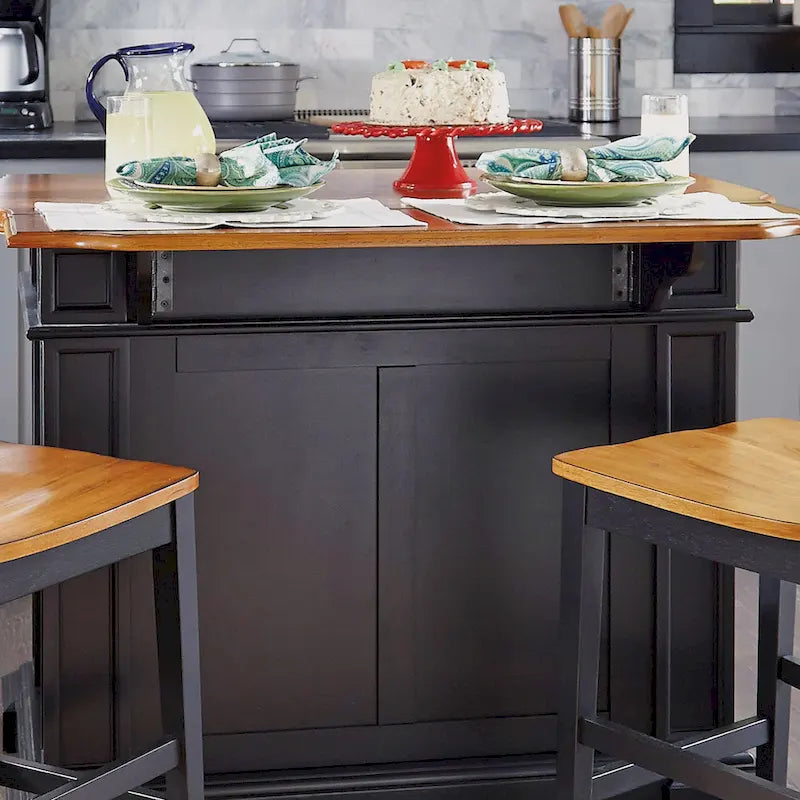 Distressed Oak 3-Piece Kitchen Island and Barstools Kitchen Set by Homestyles