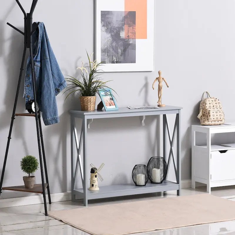  2-Tier Bench Sofa Console Table with Underneath Storage Shelf for the Entryway, Living Room, & Hallway