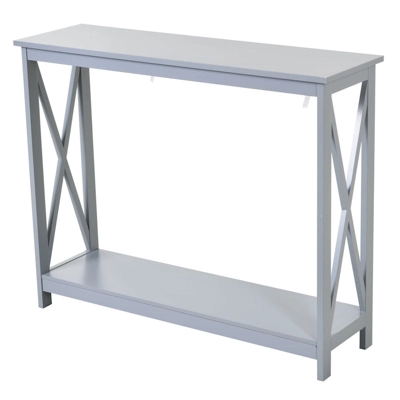 HomCom 2-Tier Bench Sofa Console Table with Underneath Storage Shelf for the Entryway, Living Room, & Hallway