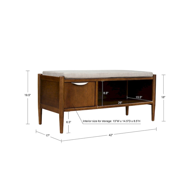 INK+IVY Arcadia Accent Bench with Storage and Upholstered Cushion - 42W x 17D x 19.5H