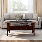 Genoas Traditional Walnut 44-inch 1-Drawer Glass Coffee Table by
