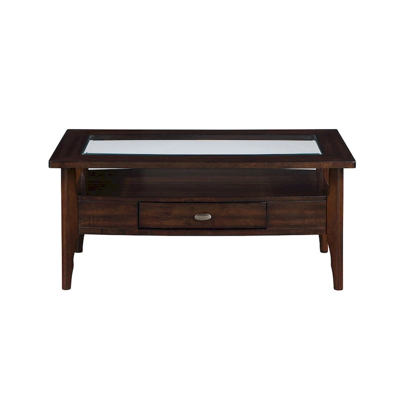 Genoas Traditional Walnut 44-inch 1-Drawer Glass Coffee Table by