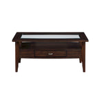 Genoas Traditional Walnut 44-inch 1-Drawer Glass Coffee Table by
