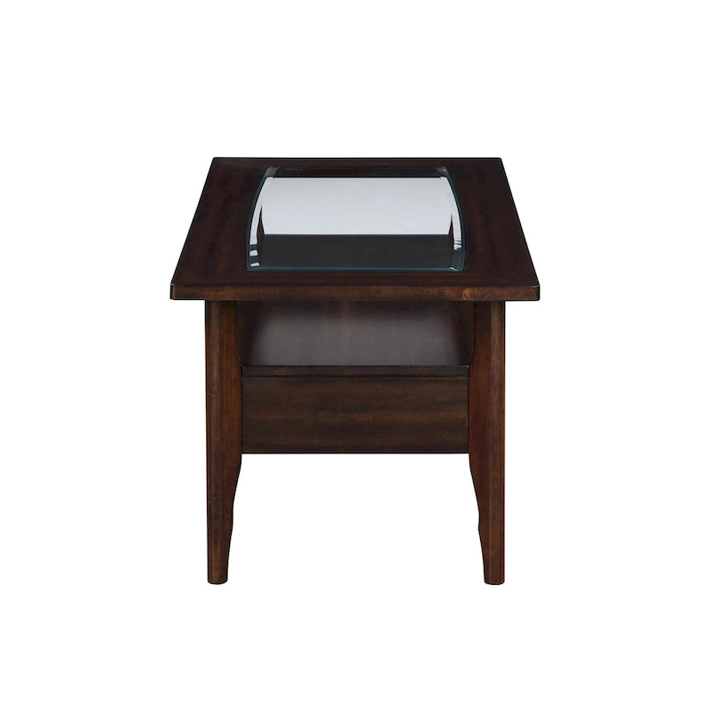 Genoas Traditional Walnut 44-inch 1-Drawer Glass Coffee Table by