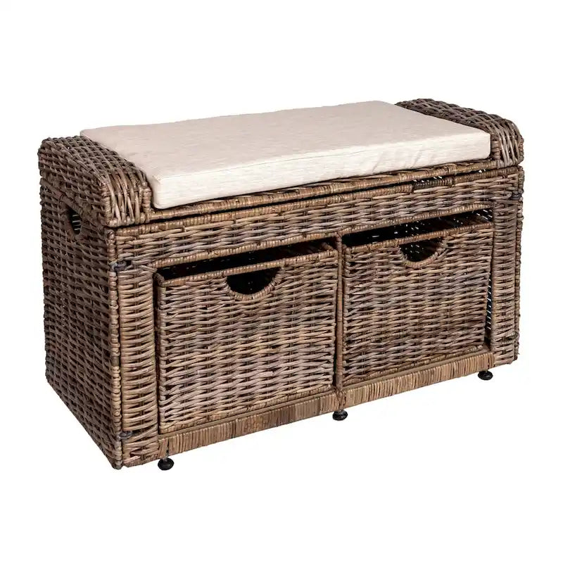 happimess Palermo 34.50 2 Drawer Wicker Storage Bench, Gray