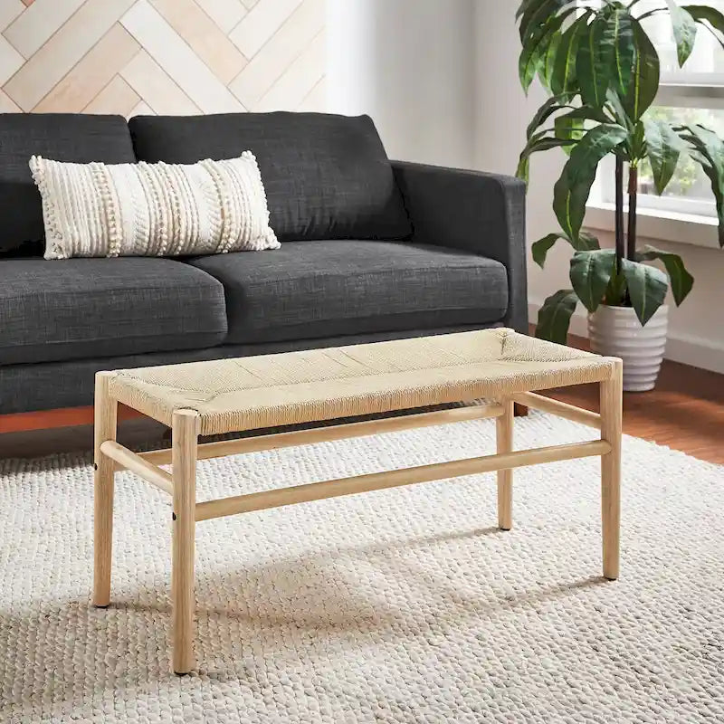 Giethoorn Solid Wood Bench with Weave Rope by  Modern