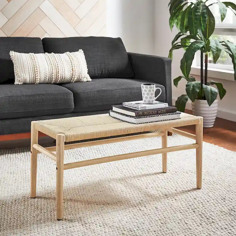 Giethoorn Solid Wood Bench with Weave Rope by  Modern