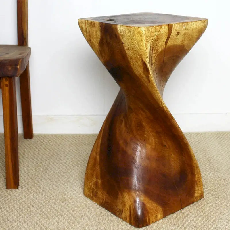 Haussmann Single Twist Stool Table 12 in SQ x 24 in H Walnut Oil - 12 x 12 x 24