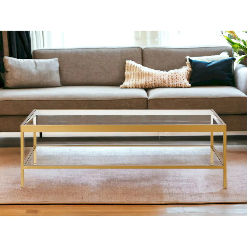  Clear And Gold Glass And Steel Coffee Table With Shelf - 54 X 17 X 24