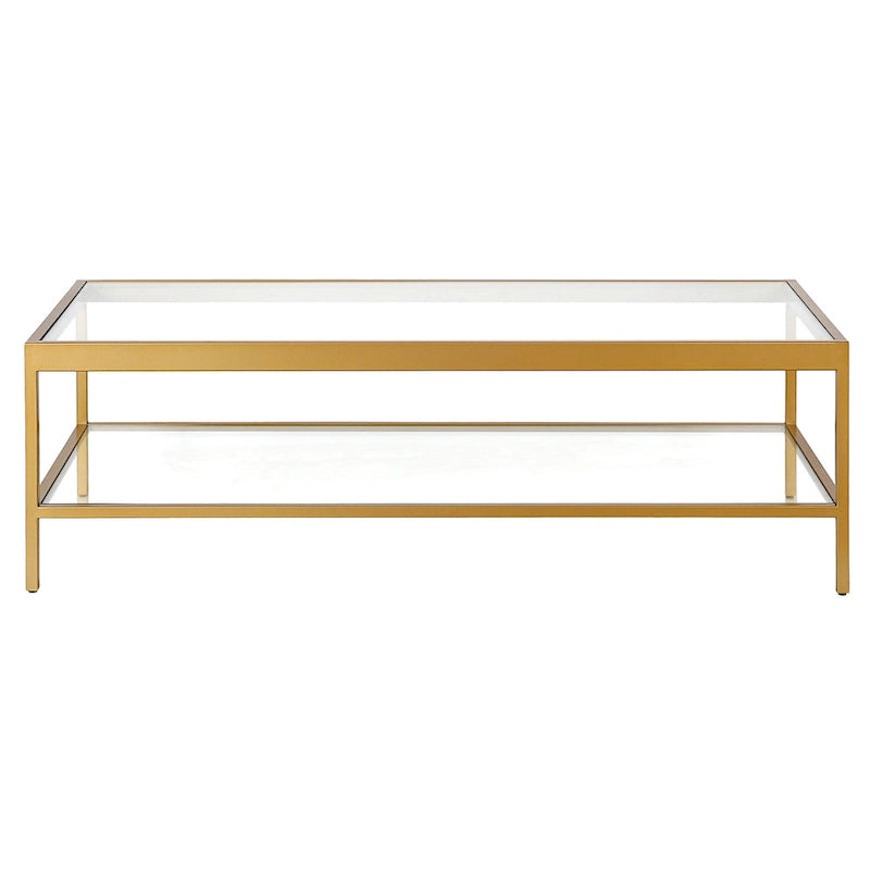 HomeRoots Clear And Gold Glass And Steel Coffee Table With Shelf - 54 X 17 X 24