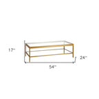 HomeRoots Clear And Gold Glass And Steel Coffee Table With Shelf - 54 X 17 X 24