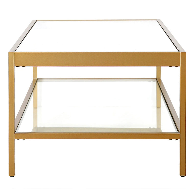 HomeRoots Clear And Gold Glass And Steel Coffee Table With Shelf - 54 X 17 X 24
