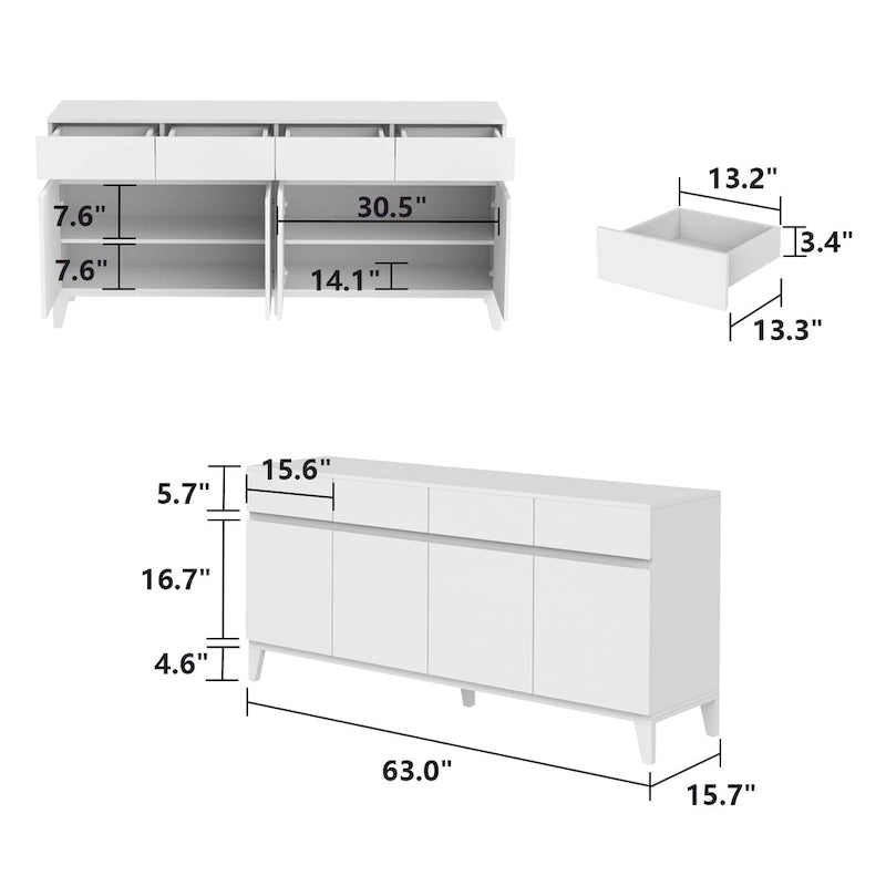 Buffet Sideboard Combo Chest Console Table White/Black 4 Door 4 Drawer