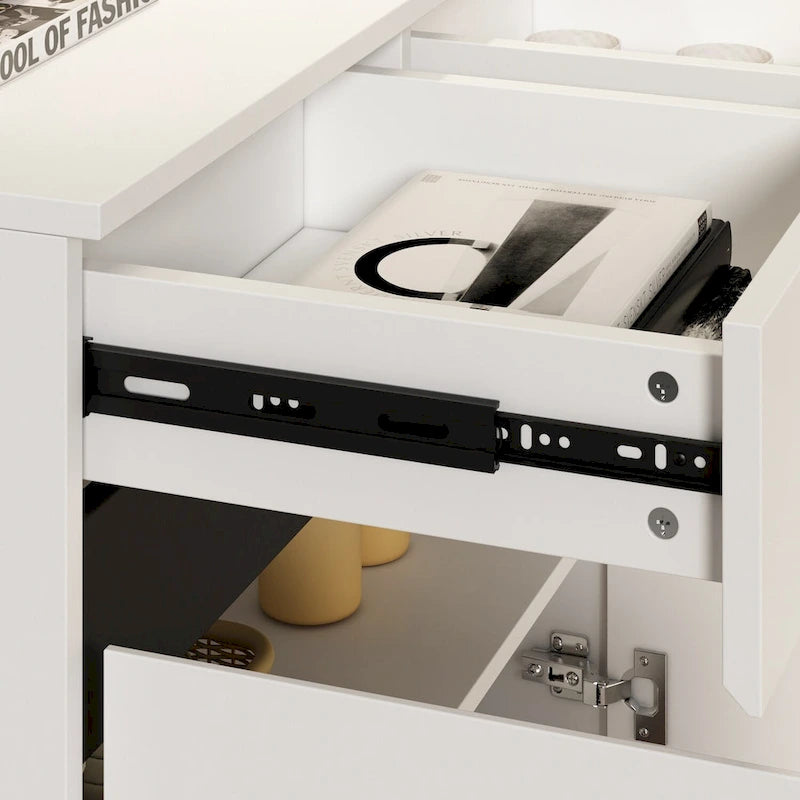 Buffet Sideboard Combo Chest Console Table White/Black 4 Door 4 Drawer