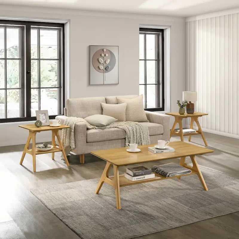  Arona Mid-Century Modern Wood 3-Piece Coffee Table Set