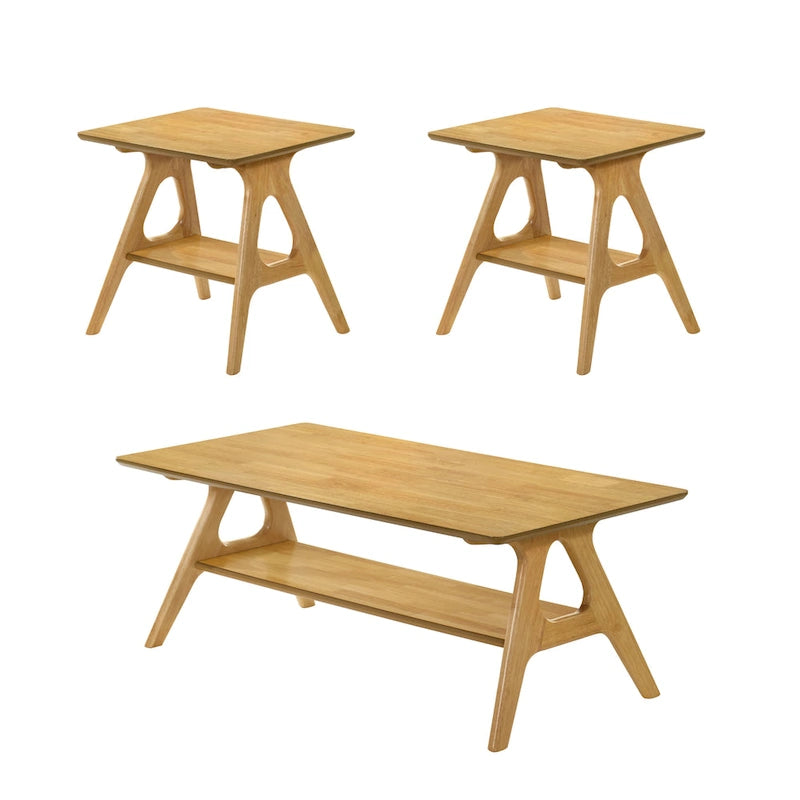 Arona Mid-Century Modern Wood 3-Piece Coffee Table Set